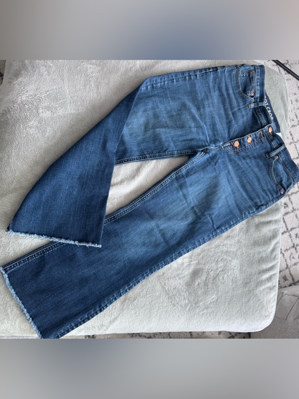 J.Crew Demi Boot Crop Jeans Size 31 Raw Hem Button Fly Medium Wash